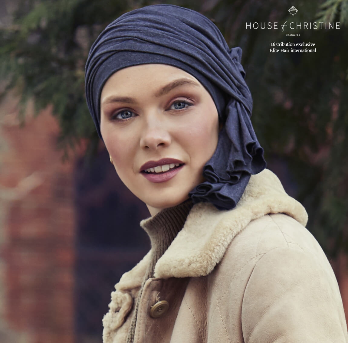 turban chimio, turban avec pans longs pré noués, Elite hair international, bambou caretech, OEKO-TEX®, chiné bleu