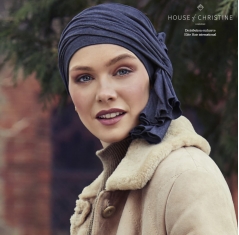 turban chimio, turban avec pans longs pré noués, Elite hair international, bambou caretech, OEKO-TEX®, chiné bleu