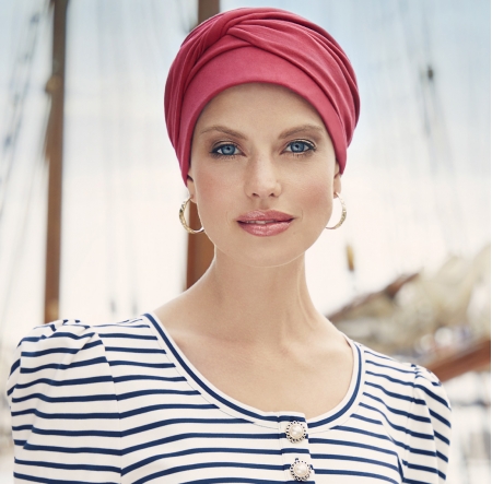 turban mila coton, bandeau pré-noué, Christine Head wear, rouge intense