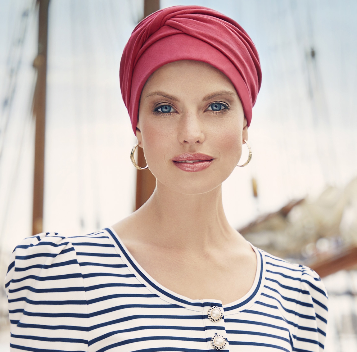 turban mila coton, bandeau pré-noué, Christine Head wear, rouge intense