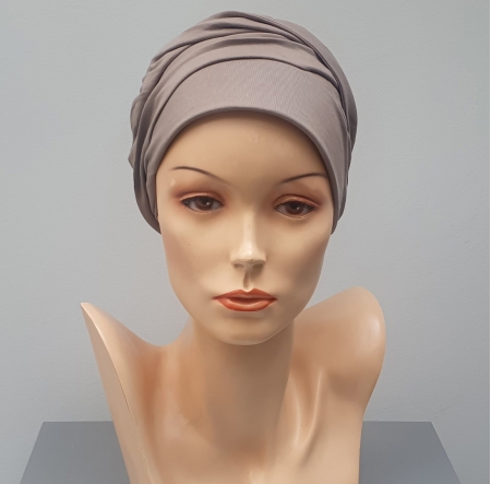 turban mila coton, bandeau pré-noué, Christine Head wear, praline