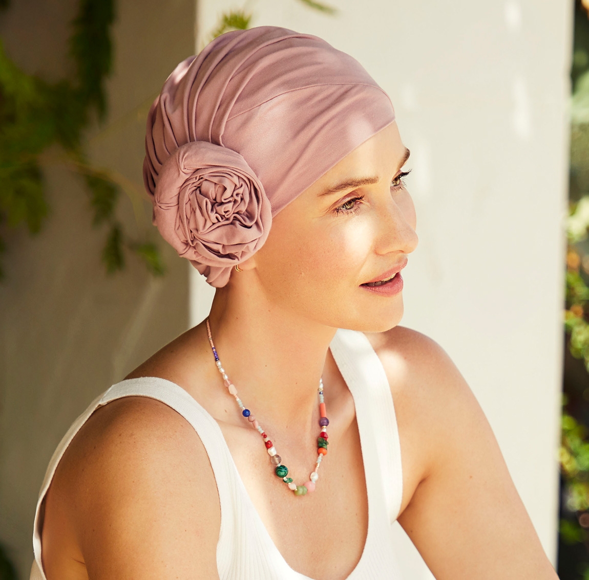 bonnet zuri, bonnet chimio, bonnet cancer, fleur intégrée, quartz rose