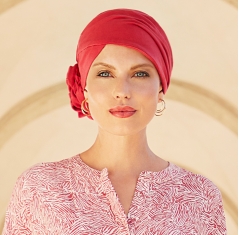 bonnet zuri, bonnet chimio, bonnet cancer, fleur intégrée, rouge intense
