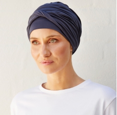 Bonnet chimio easy bambou, christine headwear, elite hair international, bleu ardoise