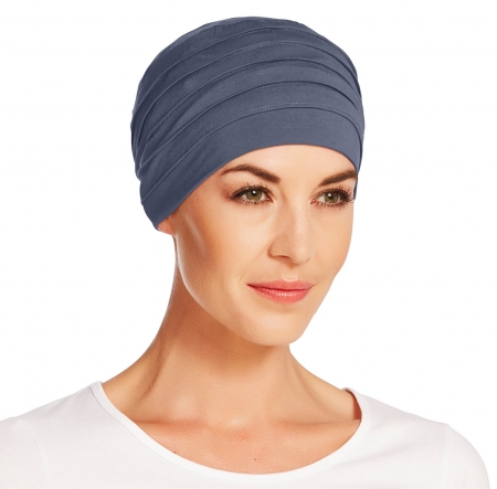 Bonnet chimio, bonnet zen bambou, bleu ardoise, Christine Headwear