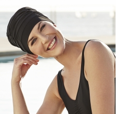 bonnet chimio bain, bonnet chimio piscine, Elite Hair International, Christine headwear, noir