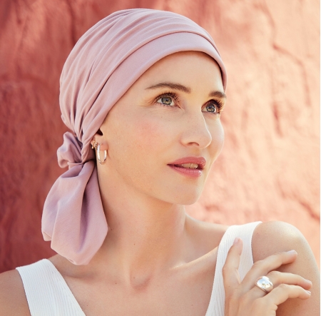 turban mila coton, bandeau pré-noué, Christine Head wear, quartz rose