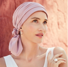 turban mila coton, bandeau pré-noué, Christine Head wear, quartz rose
