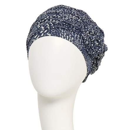 bonnet cancer, fashion bambou, fleurs, plissées, christine headwear, marinea silver