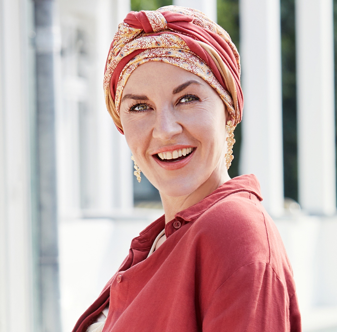 turban foulard béatrice bambou, turban chimio, cancer, christine headwear, soleil de provence