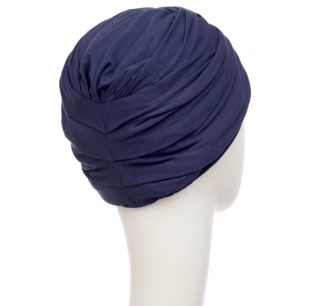 bonnet joyo bambou, bonnet plissé, bonnet avec une torsade sur le dessus, bonnet chimio, outremer