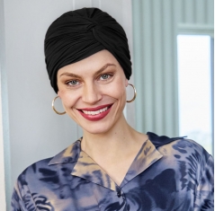 bonnet joyo bambou, bonnet plissé, bonnet avec une torsade sur le dessus, bonnet chimio, ébène