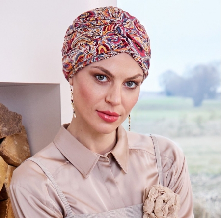 bonnet joyo bambou, bonnet plissé, bonnet avec une torsade sur le dessus, bonnet chimio, palmyre