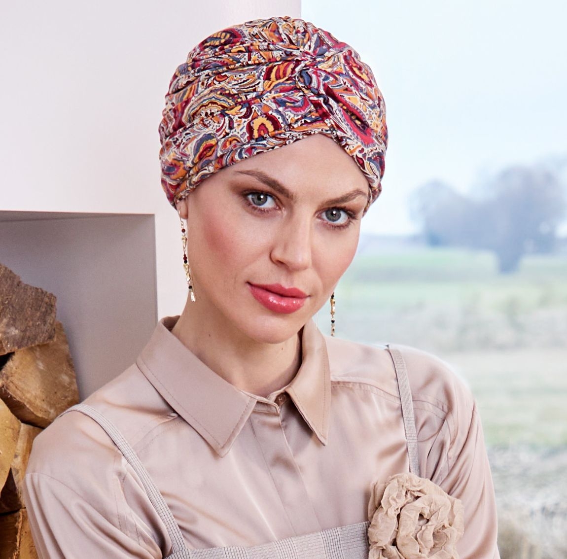 bonnet joyo bambou, bonnet plissé, bonnet avec une torsade sur le dessus, bonnet chimio, palmyre