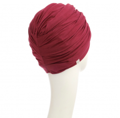 bonnet joyo bambou, bonnet plissé, bonnet avec une torsade sur le dessus, bonnet chimio, grenat
