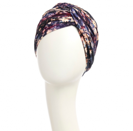 bonnet joyo bambou, bonnet plissé, bonnet avec une torsade sur le dessus, bonnet chimio, galaxie