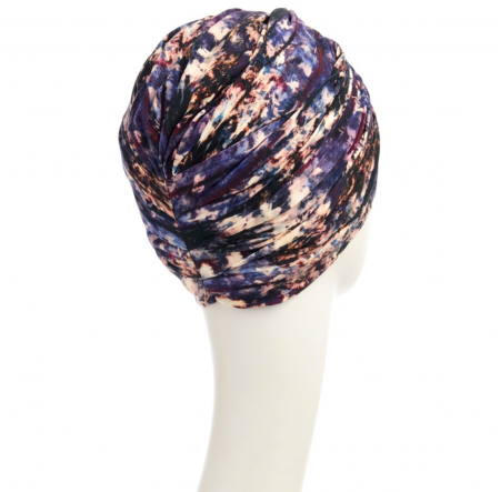 bonnet joyo bambou, bonnet plissé, bonnet avec une torsade sur le dessus, bonnet chimio, galaxie