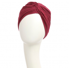 bonnet joyo bambou, bonnet plissé, bonnet avec une torsade sur le dessus, bonnet chimio, grenat