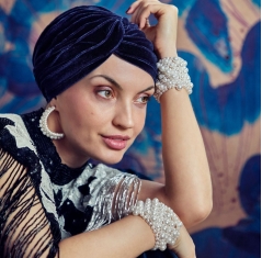 Bonnet chimio boho, boho spirit, style bohème, christine headwear, perte de cheveux, cancer, velvet midnight