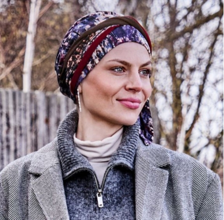 turban foulard béatrice bambou, turban chimio, cancer, christine headwear, galaxie