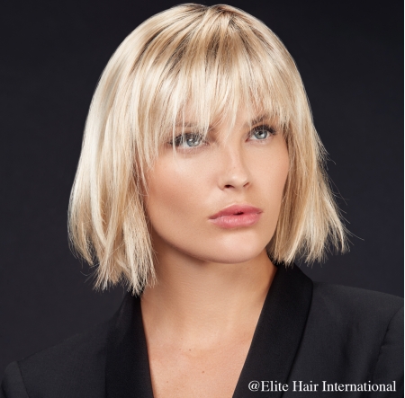 Portrait femme perruque Feeling ***, blonde, cheveux synthètiques, elite hair international